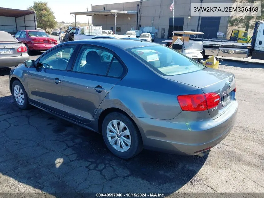 2014 Volkswagen Jetta 2.0L S VIN: 3VW2K7AJ2EM356468 Lot: 40597940