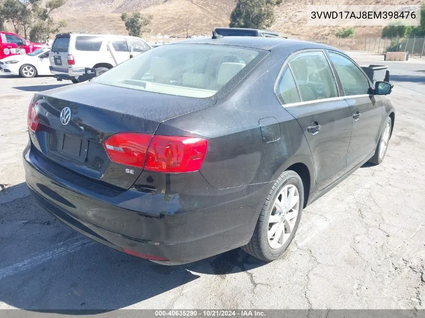 2014 Volkswagen Jetta 1.8T Se VIN: 3VWD17AJ8EM398476 Lot: 40635290