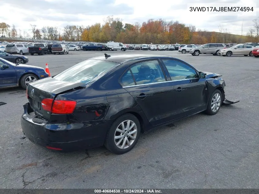 2014 Volkswagen Jetta 1.8T Se VIN: 3VWD17AJ8EM274594 Lot: 40684538