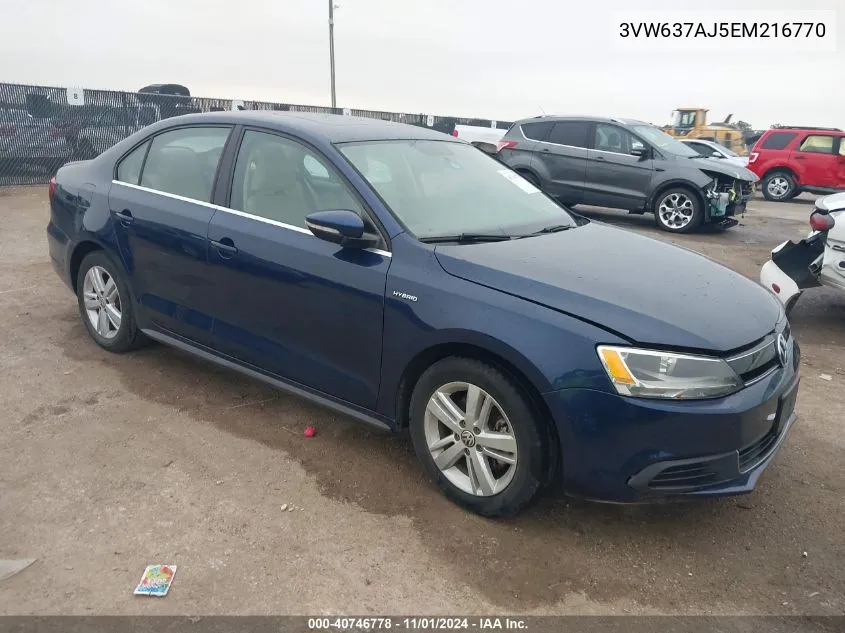 2014 Volkswagen Jetta Hybrid Sel VIN: 3VW637AJ5EM216770 Lot: 40746778