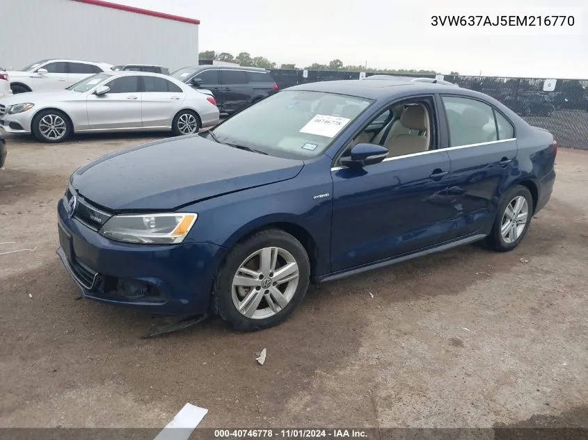 2014 Volkswagen Jetta Hybrid Sel VIN: 3VW637AJ5EM216770 Lot: 40746778