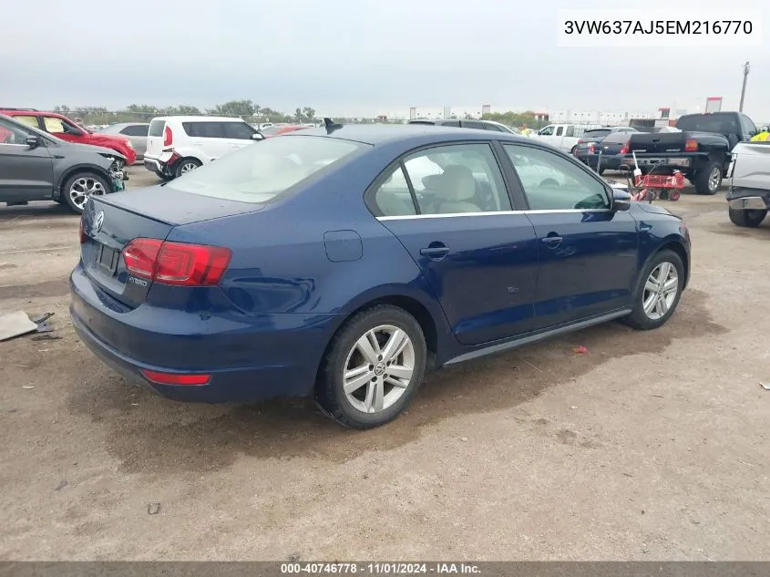 2014 Volkswagen Jetta Hybrid Sel VIN: 3VW637AJ5EM216770 Lot: 40746778