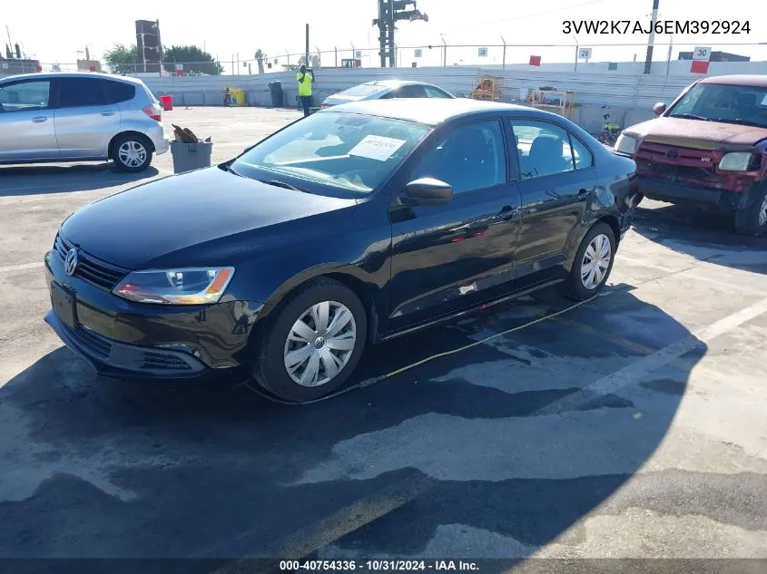 2014 Volkswagen Jetta 2.0L S VIN: 3VW2K7AJ6EM392924 Lot: 40754336