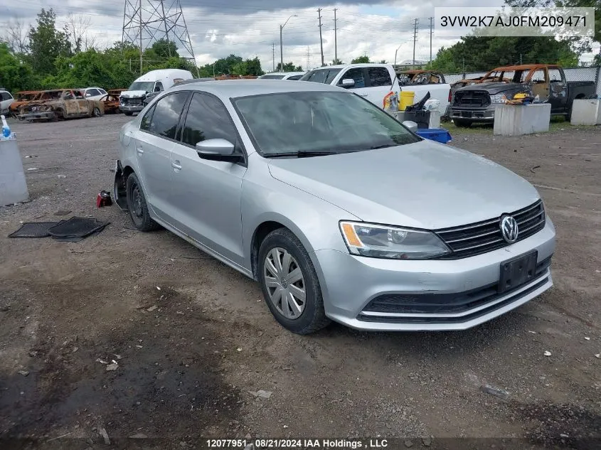 2015 Volkswagen Jetta S VIN: 3VW2K7AJ0FM209471 Lot: 12077951