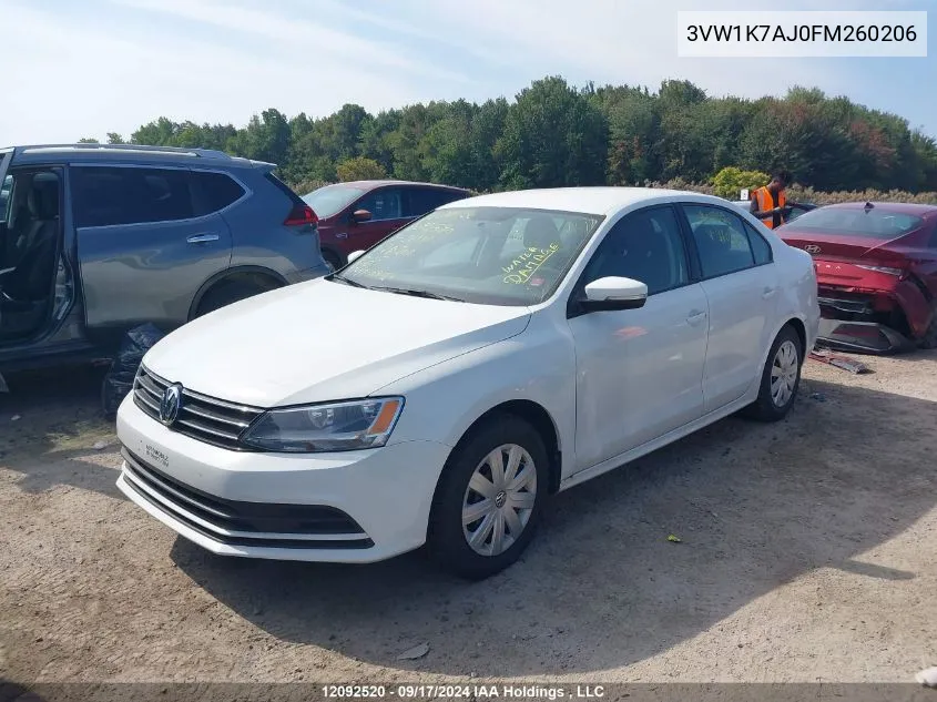 2015 Volkswagen Jetta VIN: 3VW1K7AJ0FM260206 Lot: 12092520