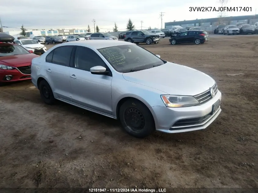 2015 Volkswagen Jetta S VIN: 3VW2K7AJ0FM417401 Lot: 12151947