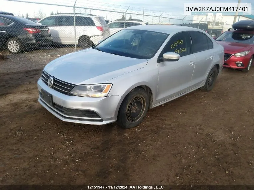 2015 Volkswagen Jetta S VIN: 3VW2K7AJ0FM417401 Lot: 12151947