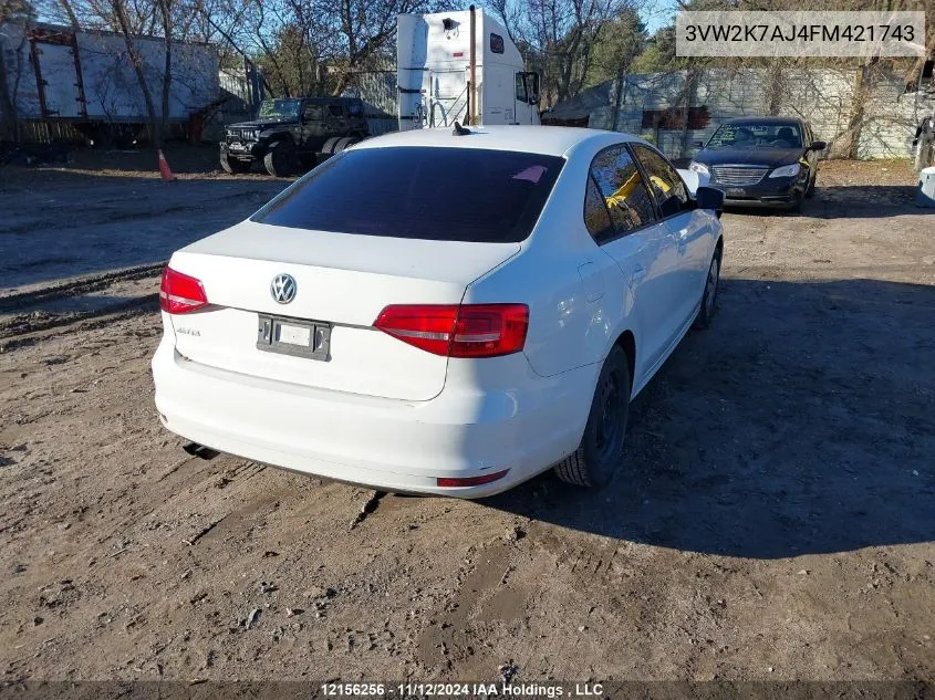 2015 Volkswagen Jetta Sedan VIN: 3VW2K7AJ4FM421743 Lot: 12156256