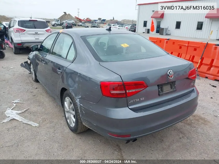 2015 Volkswagen Jetta 1.8T Se VIN: 3VWD17AJ6FM316035 Lot: 39268037