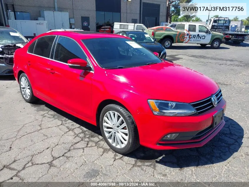 2015 Volkswagen Jetta 1.8T Se VIN: 3VWD17AJ3FM317756 Lot: 40067598