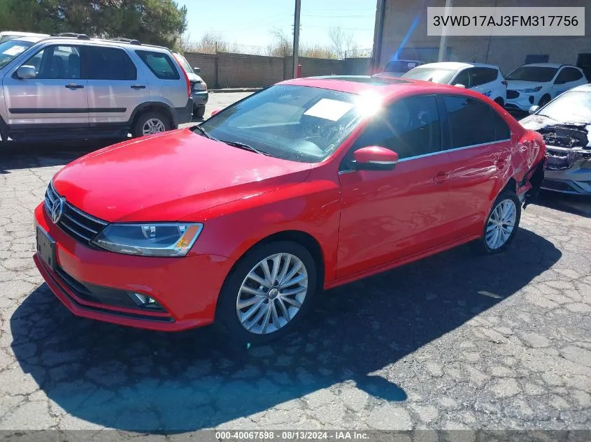 2015 Volkswagen Jetta 1.8T Se VIN: 3VWD17AJ3FM317756 Lot: 40067598