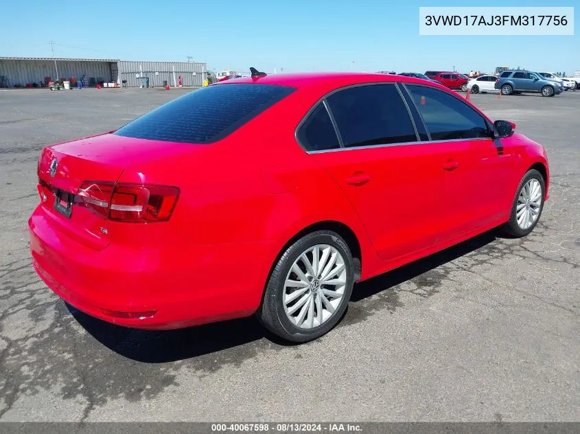 2015 Volkswagen Jetta 1.8T Se VIN: 3VWD17AJ3FM317756 Lot: 40067598