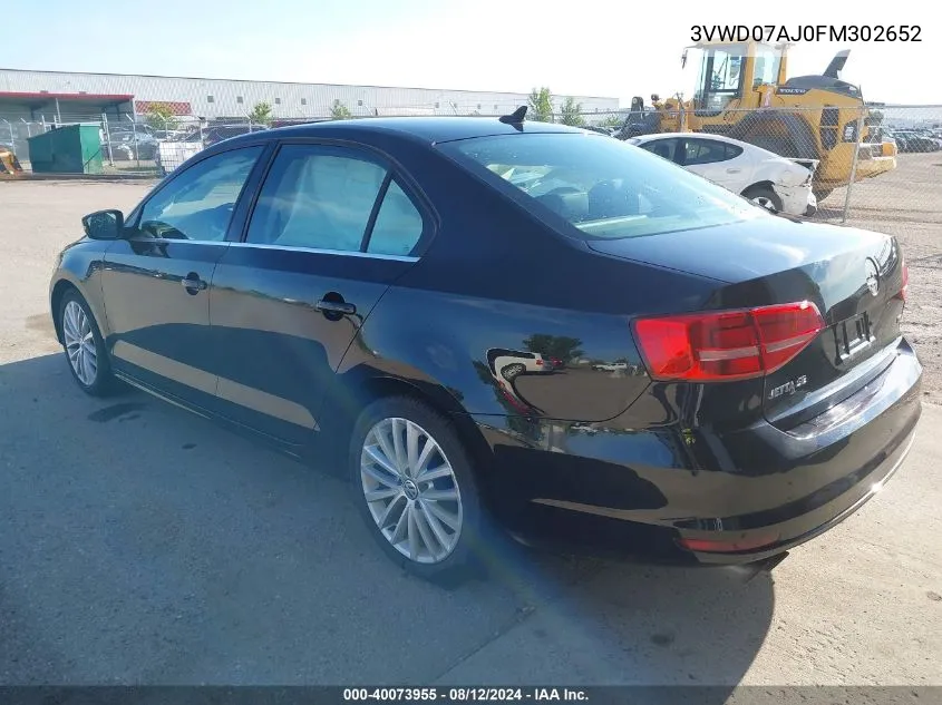 2015 Volkswagen Jetta 1.8T Se VIN: 3VWD07AJ0FM302652 Lot: 40073955