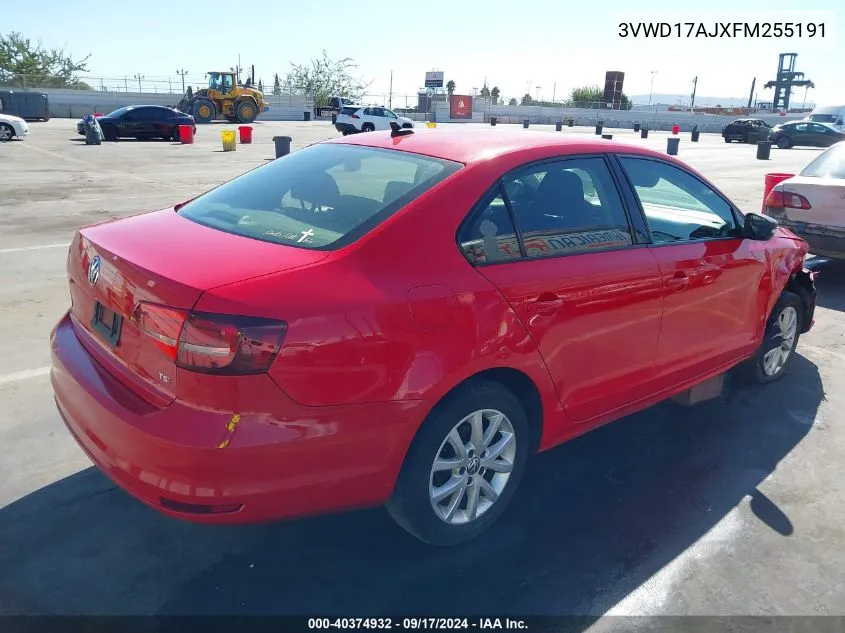 2015 Volkswagen Jetta 1.8T Se VIN: 3VWD17AJXFM255191 Lot: 40374932