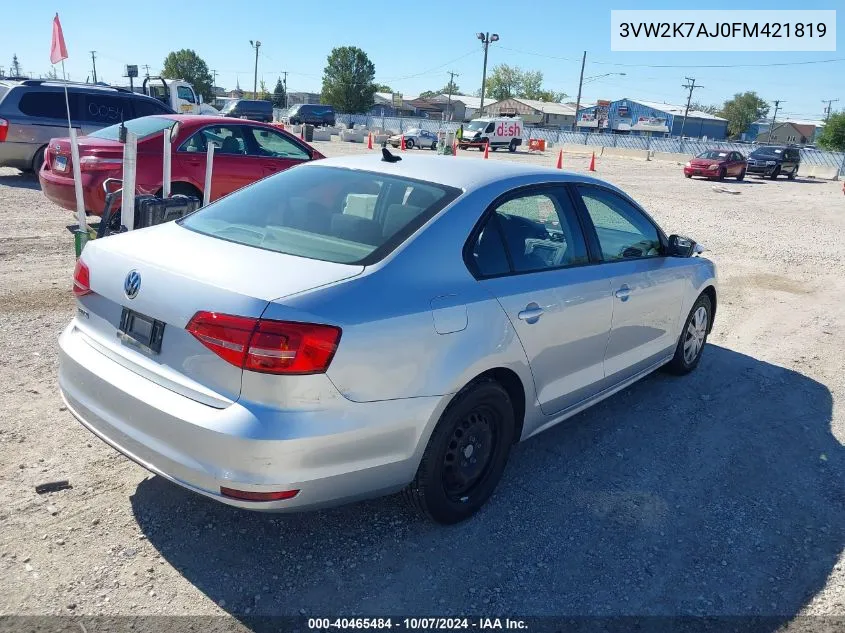 2015 Volkswagen Jetta 2.0L S VIN: 3VW2K7AJ0FM421819 Lot: 40465484