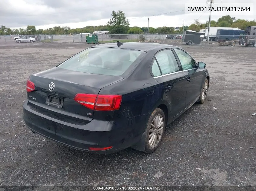 2015 Volkswagen Jetta 1.8T Se VIN: 3VWD17AJ3FM317644 Lot: 40491033