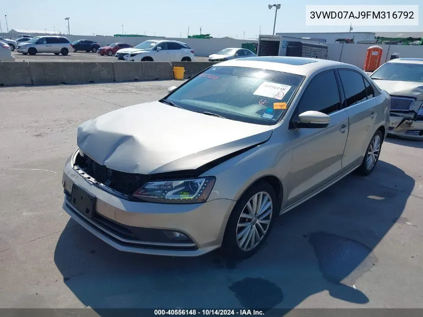 2015 Volkswagen Jetta 1.8T Se VIN: 3VWD07AJ9FM316792 Lot: 40556148