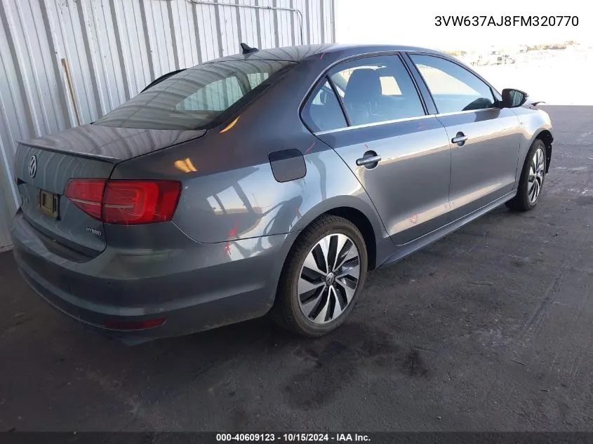 2015 Volkswagen Jetta Hybrid Sel Premium VIN: 3VW637AJ8FM320770 Lot: 40609123