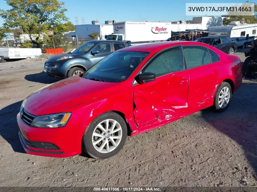 2015 Volkswagen Jetta 1.8T Se VIN: 3VWD17AJ3FM314663 Lot: 40617056