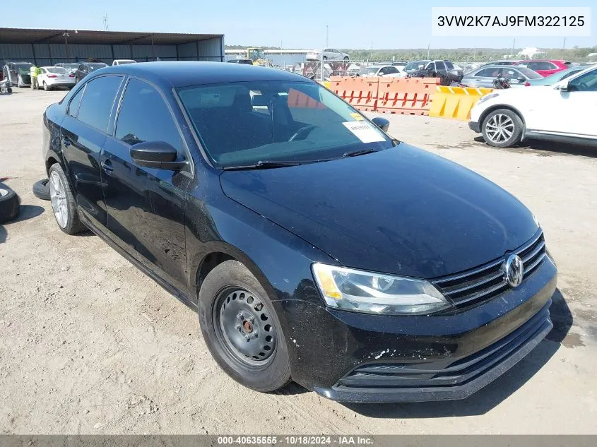 2015 Volkswagen Jetta 2.0L S VIN: 3VW2K7AJ9FM322125 Lot: 40635555