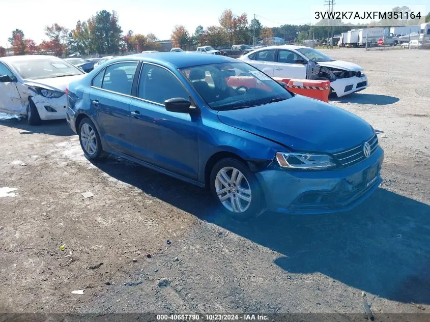 2015 Volkswagen Jetta 2.0L S VIN: 3VW2K7AJXFM351164 Lot: 40657790