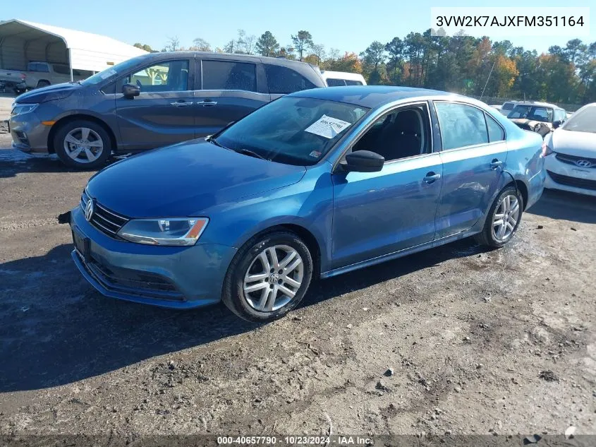 2015 Volkswagen Jetta 2.0L S VIN: 3VW2K7AJXFM351164 Lot: 40657790