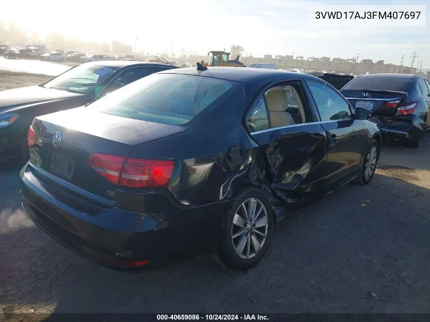 2015 Volkswagen Jetta 1.8T Se VIN: 3VWD17AJ3FM407697 Lot: 40659086