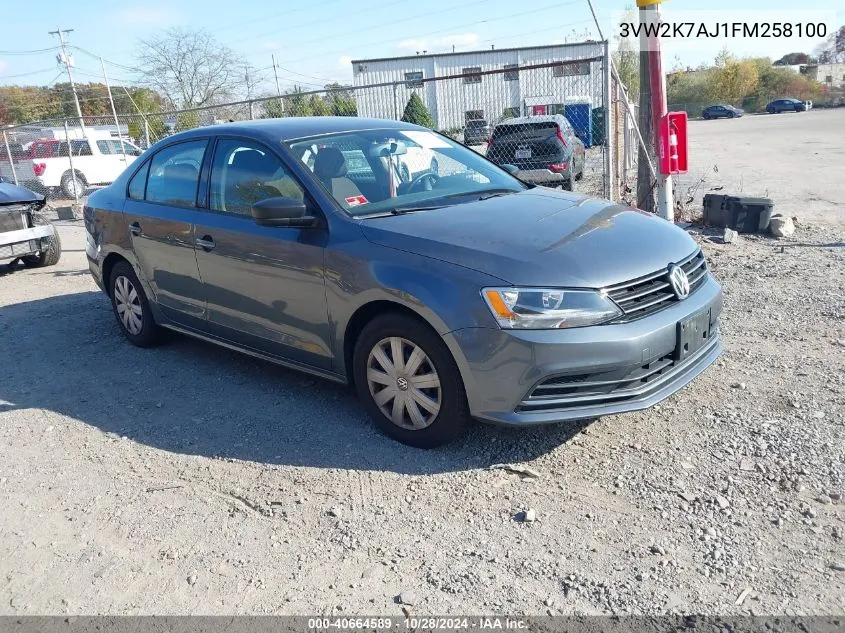 2015 Volkswagen Jetta 2.0L S VIN: 3VW2K7AJ1FM258100 Lot: 40664589