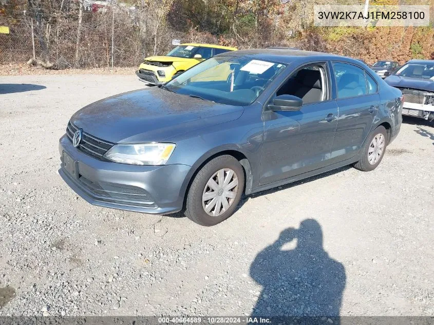 2015 Volkswagen Jetta 2.0L S VIN: 3VW2K7AJ1FM258100 Lot: 40664589