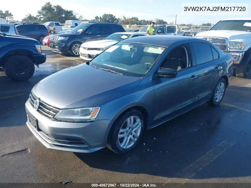 2015 Volkswagen Jetta 2.0L S VIN: 3VW2K7AJ2FM217720 Lot: 40672967