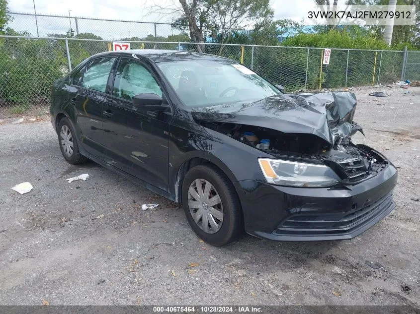 2015 Volkswagen Jetta 2.0L S VIN: 3VW2K7AJ2FM279912 Lot: 40675464