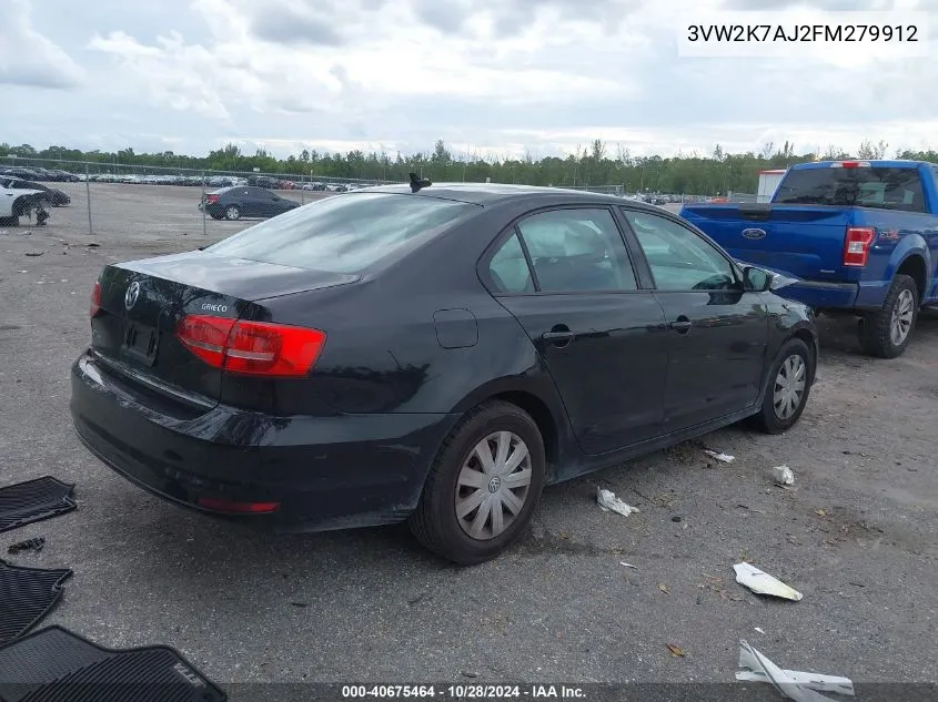 2015 Volkswagen Jetta 2.0L S VIN: 3VW2K7AJ2FM279912 Lot: 40675464