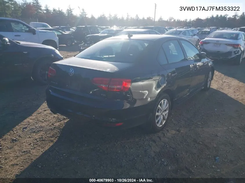 2015 Volkswagen Jetta 1.8T Se VIN: 3VWD17AJ7FM353322 Lot: 40679903