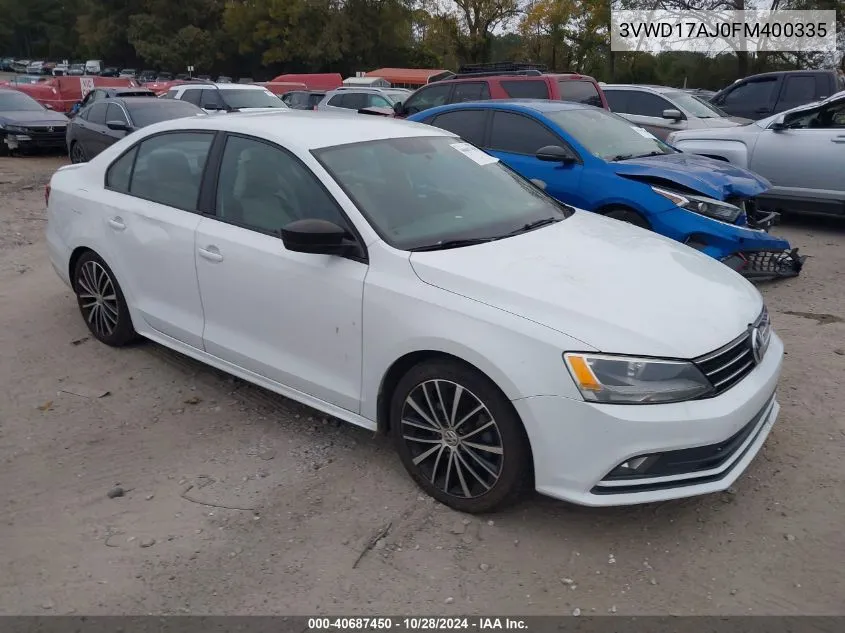 2015 Volkswagen Jetta 1.8T Sport VIN: 3VWD17AJ0FM400335 Lot: 40687450