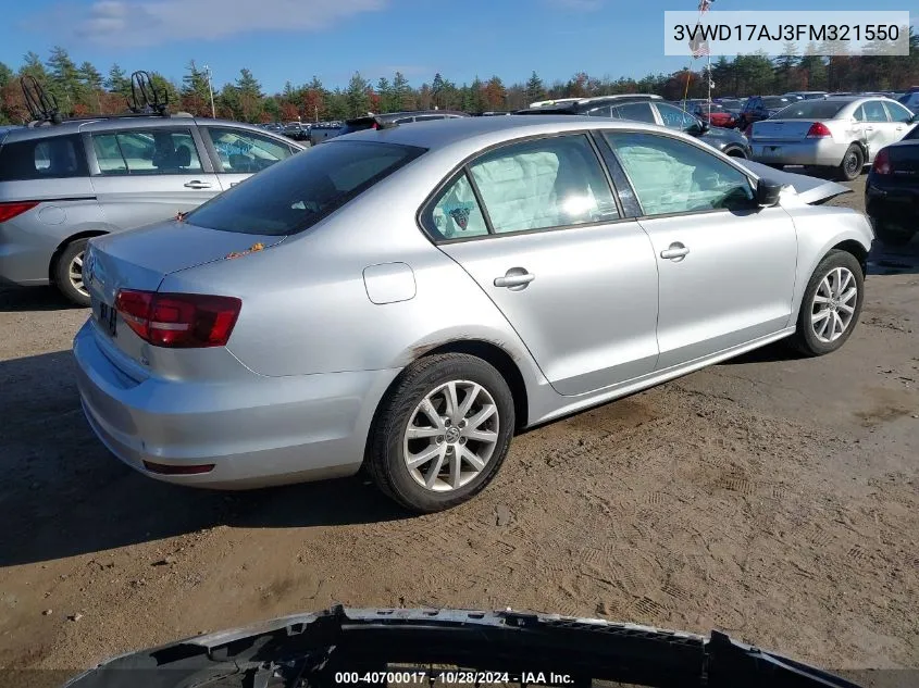 2015 Volkswagen Jetta 1.8T Se VIN: 3VWD17AJ3FM321550 Lot: 40700017