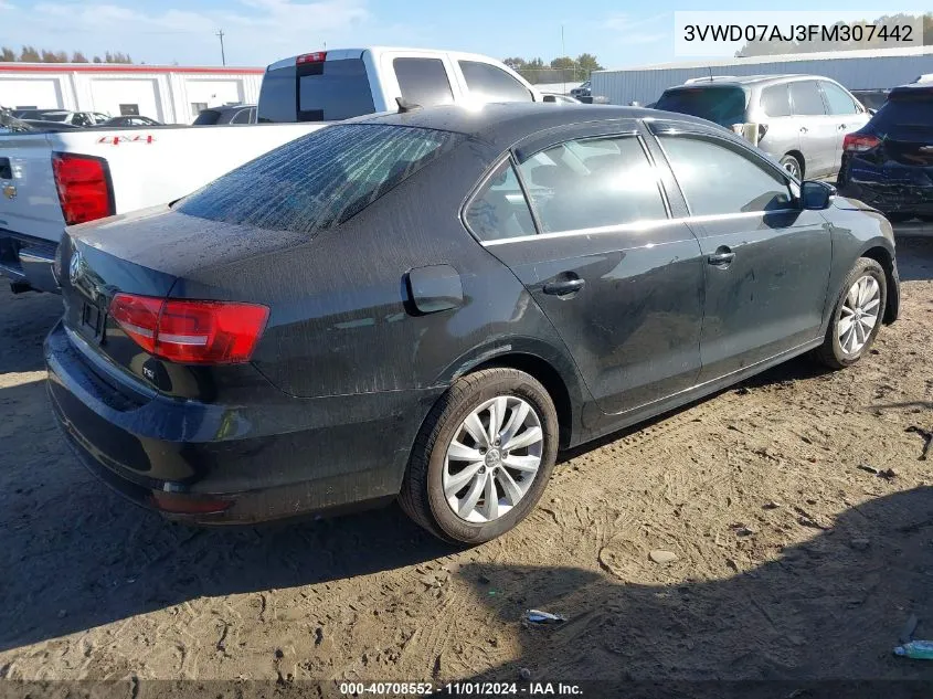 2015 Volkswagen Jetta 1.8T Se VIN: 3VWD07AJ3FM307442 Lot: 40708552