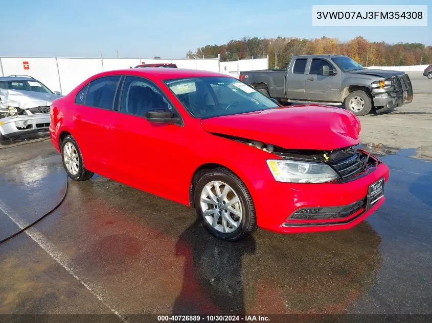 2015 Volkswagen Jetta 1.8T Se VIN: 3VWD07AJ3FM354308 Lot: 40726889