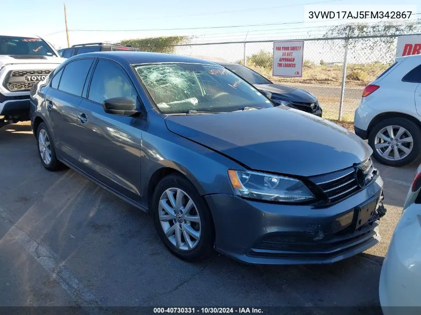 2015 Volkswagen Jetta 1.8T Se VIN: 3VWD17AJ5FM342867 Lot: 40730331