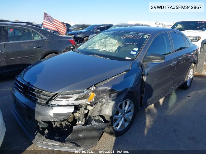 2015 Volkswagen Jetta 1.8T Se VIN: 3VWD17AJ5FM342867 Lot: 40730331