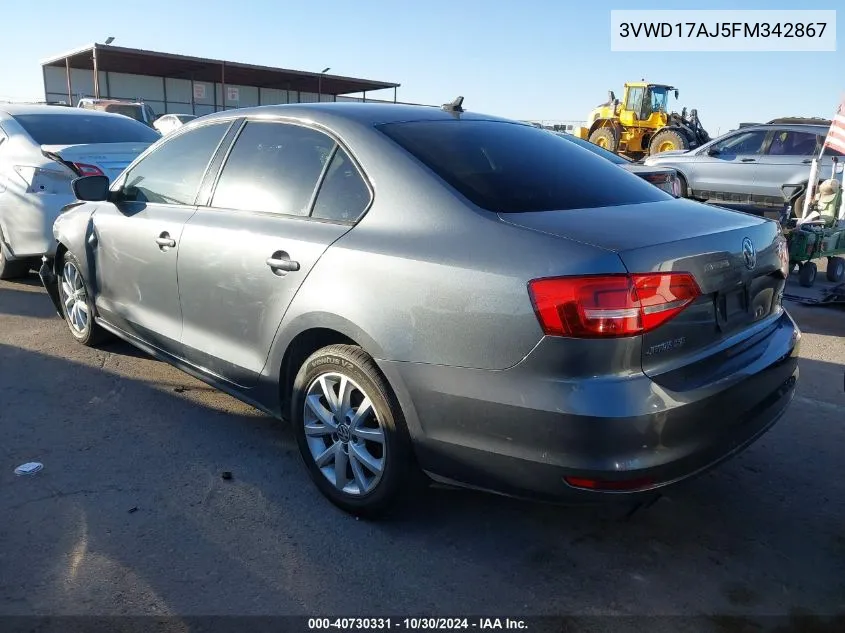 2015 Volkswagen Jetta 1.8T Se VIN: 3VWD17AJ5FM342867 Lot: 40730331