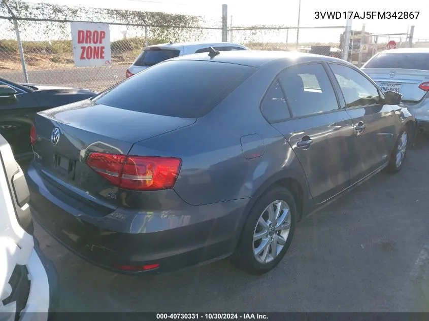 2015 Volkswagen Jetta 1.8T Se VIN: 3VWD17AJ5FM342867 Lot: 40730331