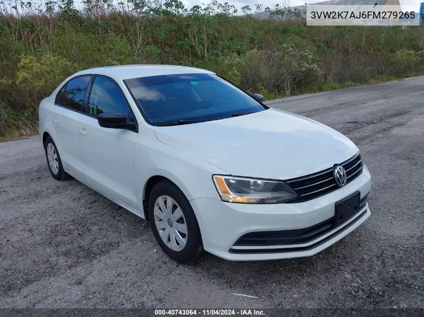 2015 Volkswagen Jetta 2.0L S VIN: 3VW2K7AJ6FM279265 Lot: 40743064