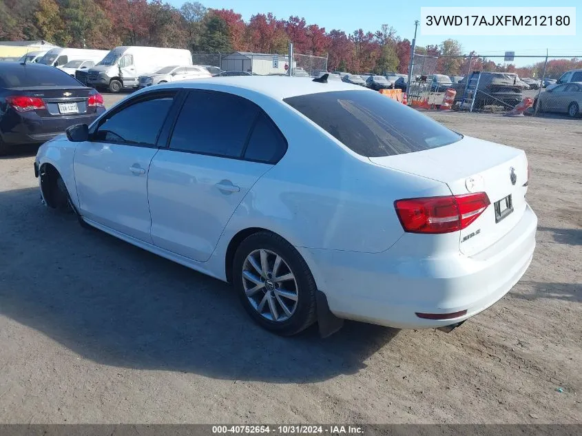 2015 Volkswagen Jetta 1.8T Se VIN: 3VWD17AJXFM212180 Lot: 40752654