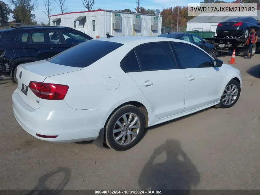 2015 Volkswagen Jetta 1.8T Se VIN: 3VWD17AJXFM212180 Lot: 40752654