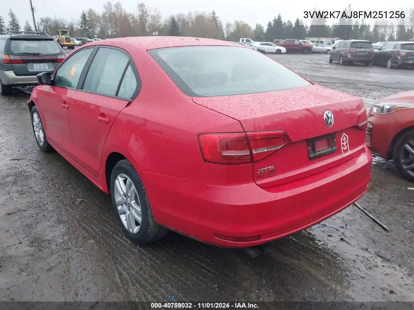 2015 Volkswagen Jetta 2.0L S VIN: 3VW2K7AJ8FM251256 Lot: 40759032