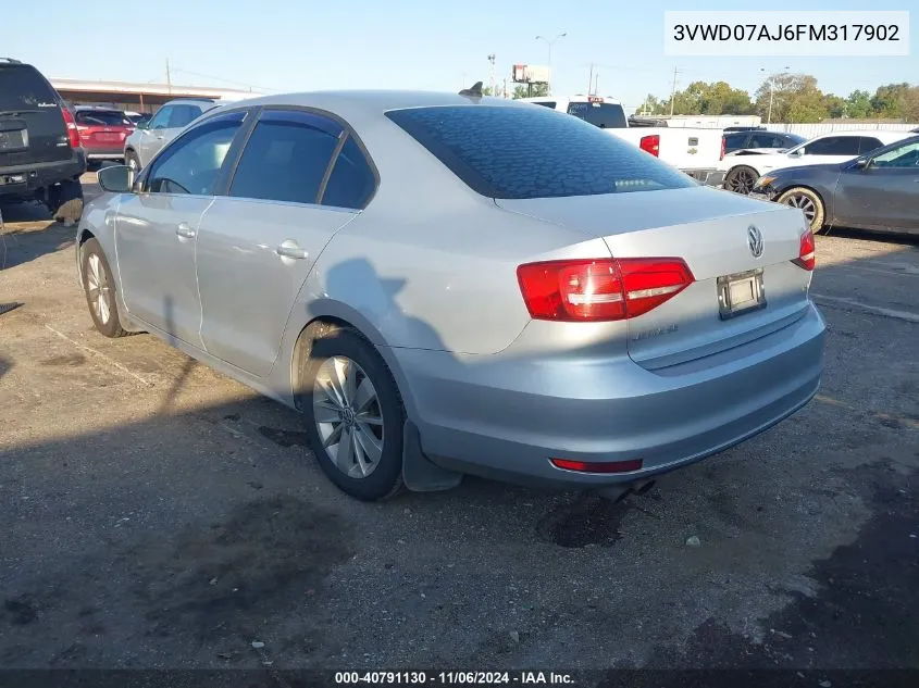 2015 Volkswagen Jetta 1.8T Se VIN: 3VWD07AJ6FM317902 Lot: 40791130