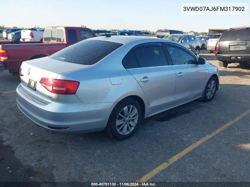 2015 Volkswagen Jetta 1.8T Se VIN: 3VWD07AJ6FM317902 Lot: 40791130