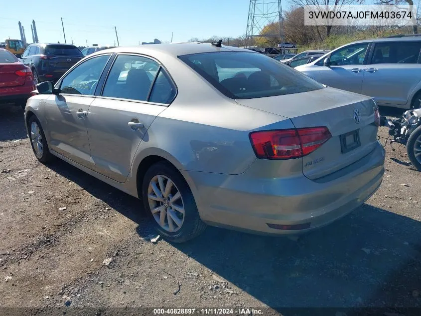 2015 Volkswagen Jetta 1.8T Se VIN: 3VWD07AJ0FM403674 Lot: 40828897