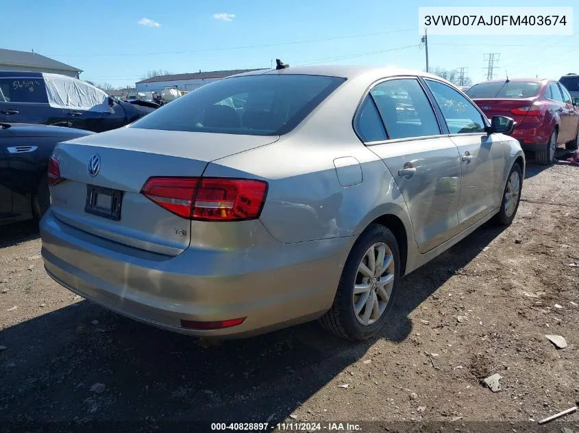 2015 Volkswagen Jetta 1.8T Se VIN: 3VWD07AJ0FM403674 Lot: 40828897