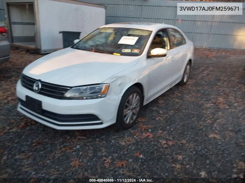 2015 Volkswagen Jetta 1.8T Se VIN: 3VWD17AJ0FM259671 Lot: 40840886